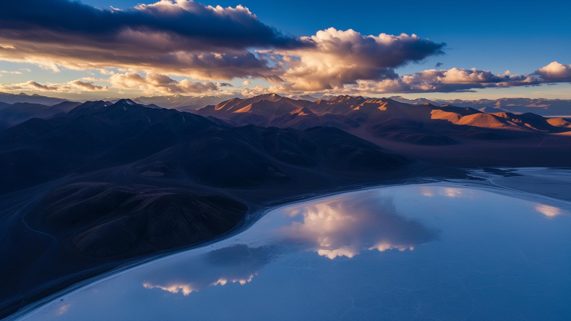 Bolivian Andes and Salar de Uyuni at golden hour